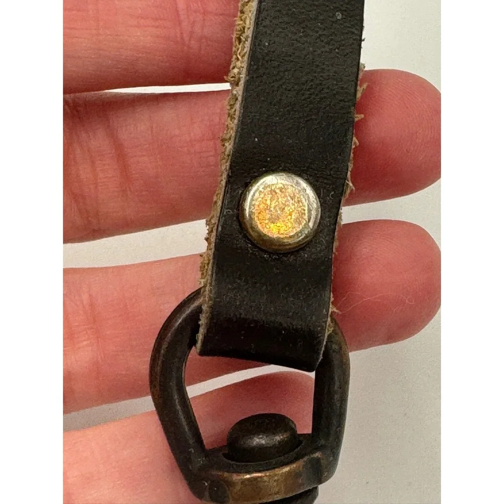 Vintage Leather Belt Loop Key Fob Swivel Snap Hook USA Stamped Hardware Black